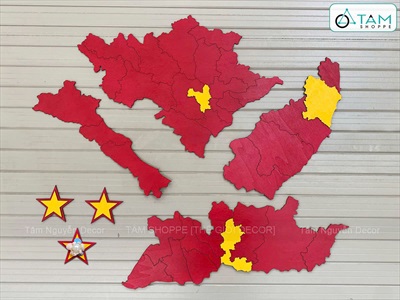 Bản đồ Việt Nam dán tường bằng gỗ mới nhất sau sát nhập [124x50cm - Tặng keo 3M] BANDO-01